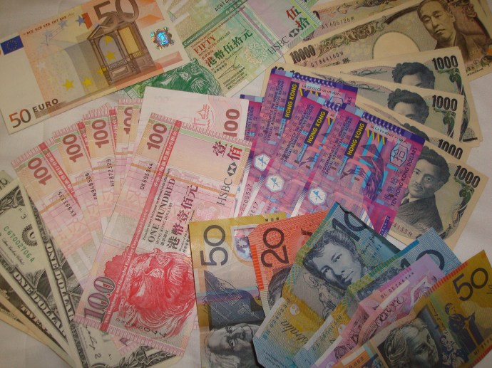The Hong Kong dollars are the purple and pink ones.