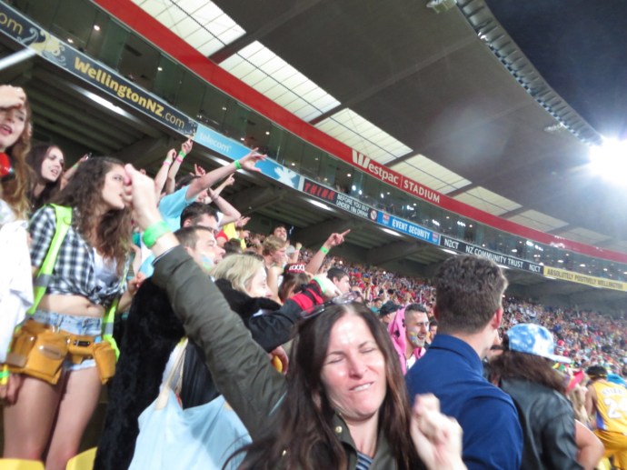 As hard as she tried, Amy did not get on the jumbotron.